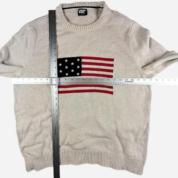 Lands End Drifter American Flag Heather Oatmeal Sweater Size L Comfy Patriotic - Picture 6 of 8